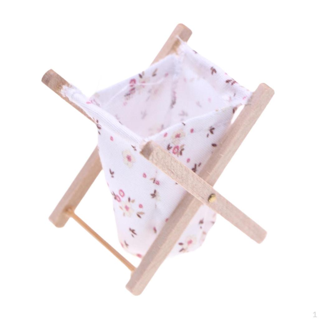 1/12 Dollhouse Miniatures Laundry Basket Folding Clothes Ornaments Wooden Furniture
