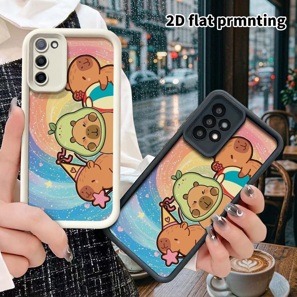 Phone Case: 2D Flat Samsung Galaxy A34 A35 M05 M06 S20 S22 S21 FE Plus 5G Step Protection Case, Rainbow Swirl Capybara, Christmas and Halloween Gift