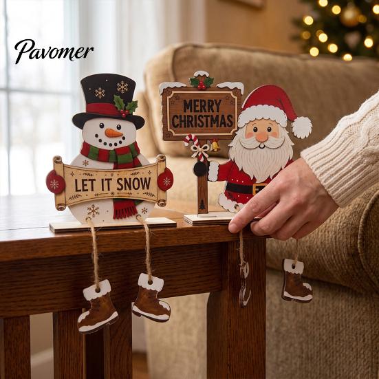 Festive Indoor Room Ornaments Christmas Gnome Wooden Ornament, 2D Tomte Santa Figurine with Hanging Boots, Tree Holiday Shelf Sitter for Mantel