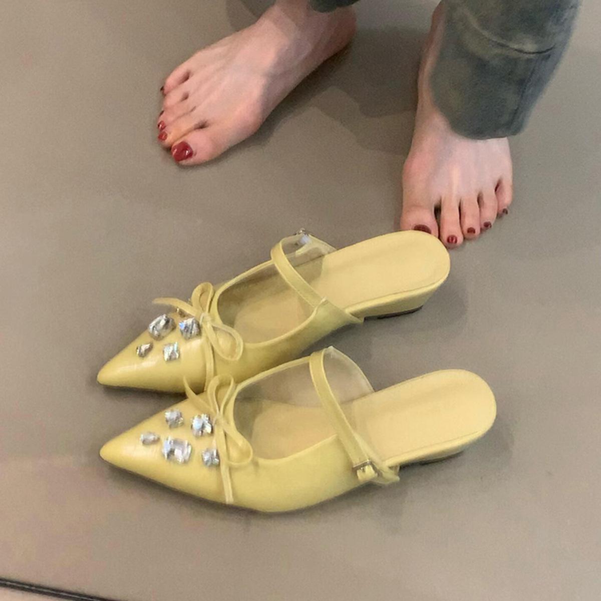 

Женские универсальные полутапочки с бантом из стразов, ретро, на одной педали, с ремешком-пряжкой на подъеме, сандалии с закрытым носком 40 жёлтый