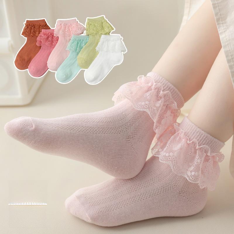 Chaussettes d'été en dentelle et coton pour filles - Maille légère style princesse