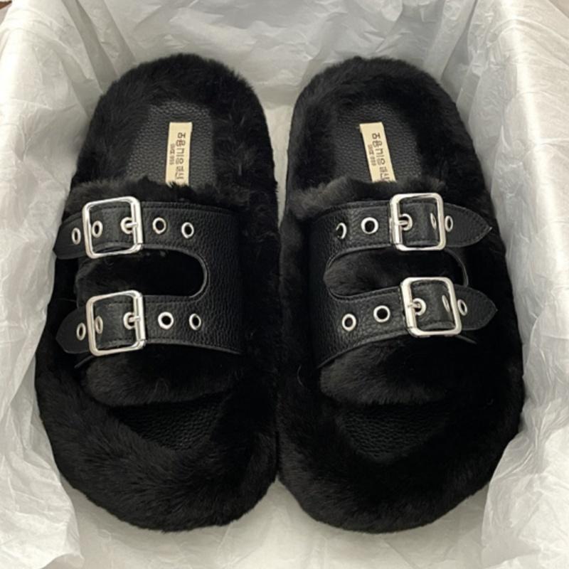 

Fashion Winter Women Slippers 2025 Designer New Luxury Fashion Soft Plush Women Slippers Warm Cotton Outside Sandals Slippers 35 чёрный