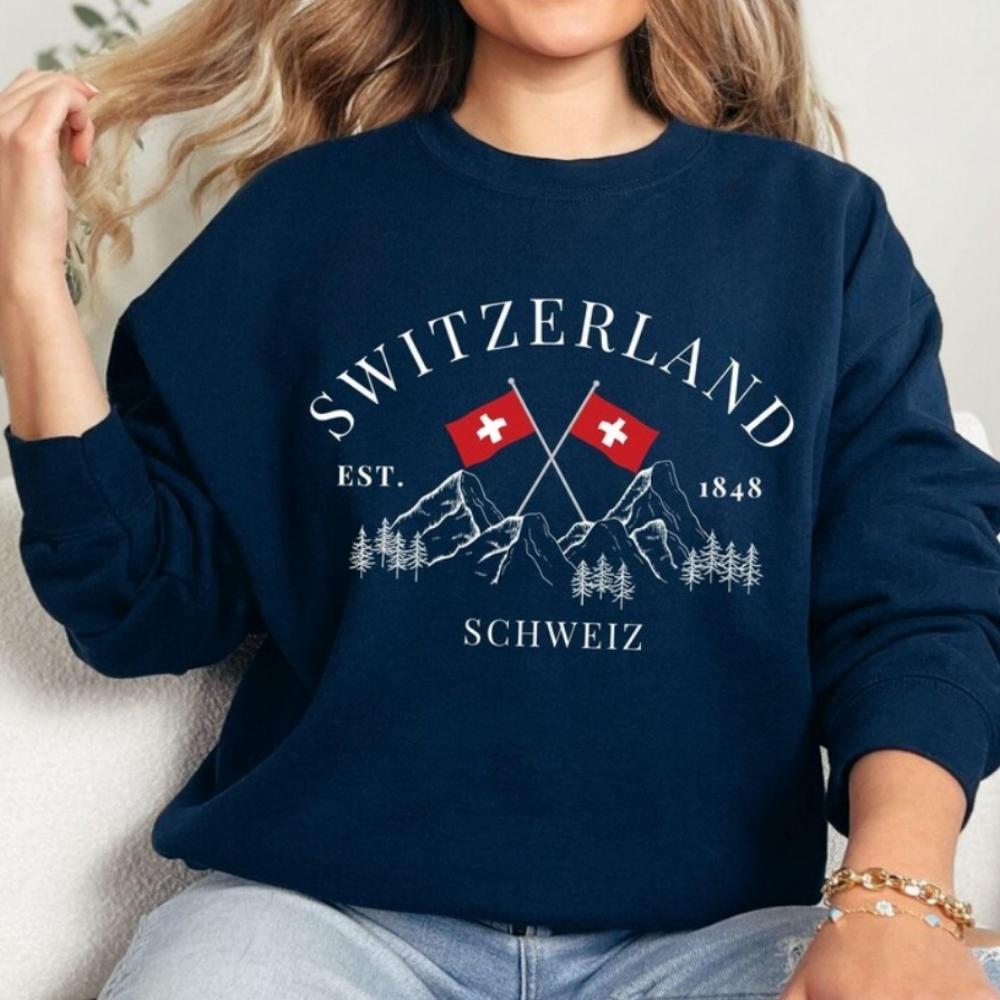 Schweiz Sweatshirt Schweizer Flagge Rundhals Pullover Unisex Pullover Schweizer Geschenk