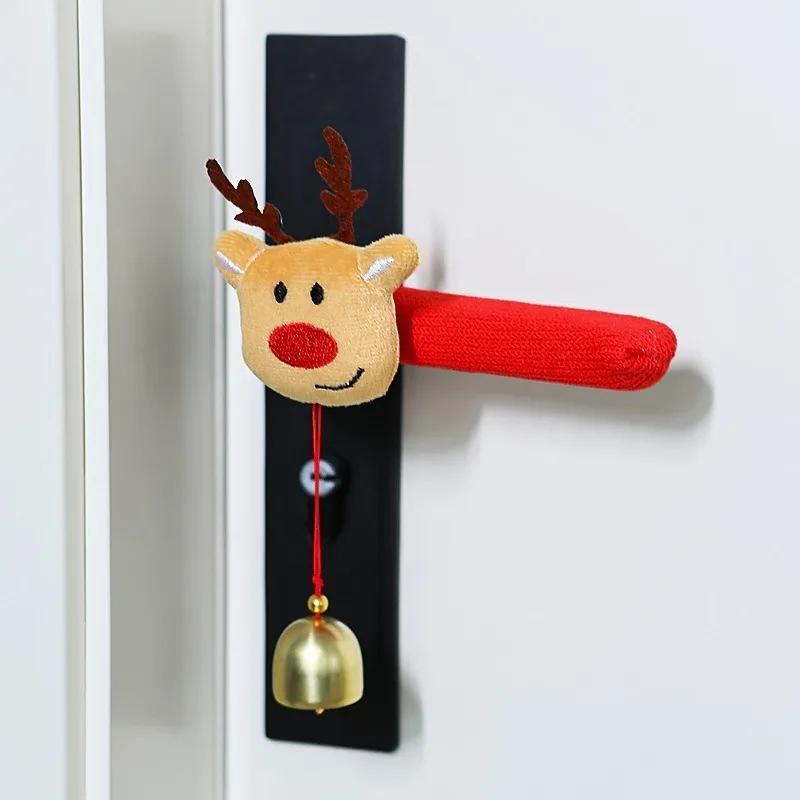 Christmas Decorations Door Handle Covers with Hanging Bells Soft Christmas Decors Xmas Pendant For Family Festives Accessories
