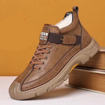 New Shoes for Men Leather Ankle Boots Autumn Fashion Leather Casual Shoes Cool Outdoor Winter Plush Snow Boots