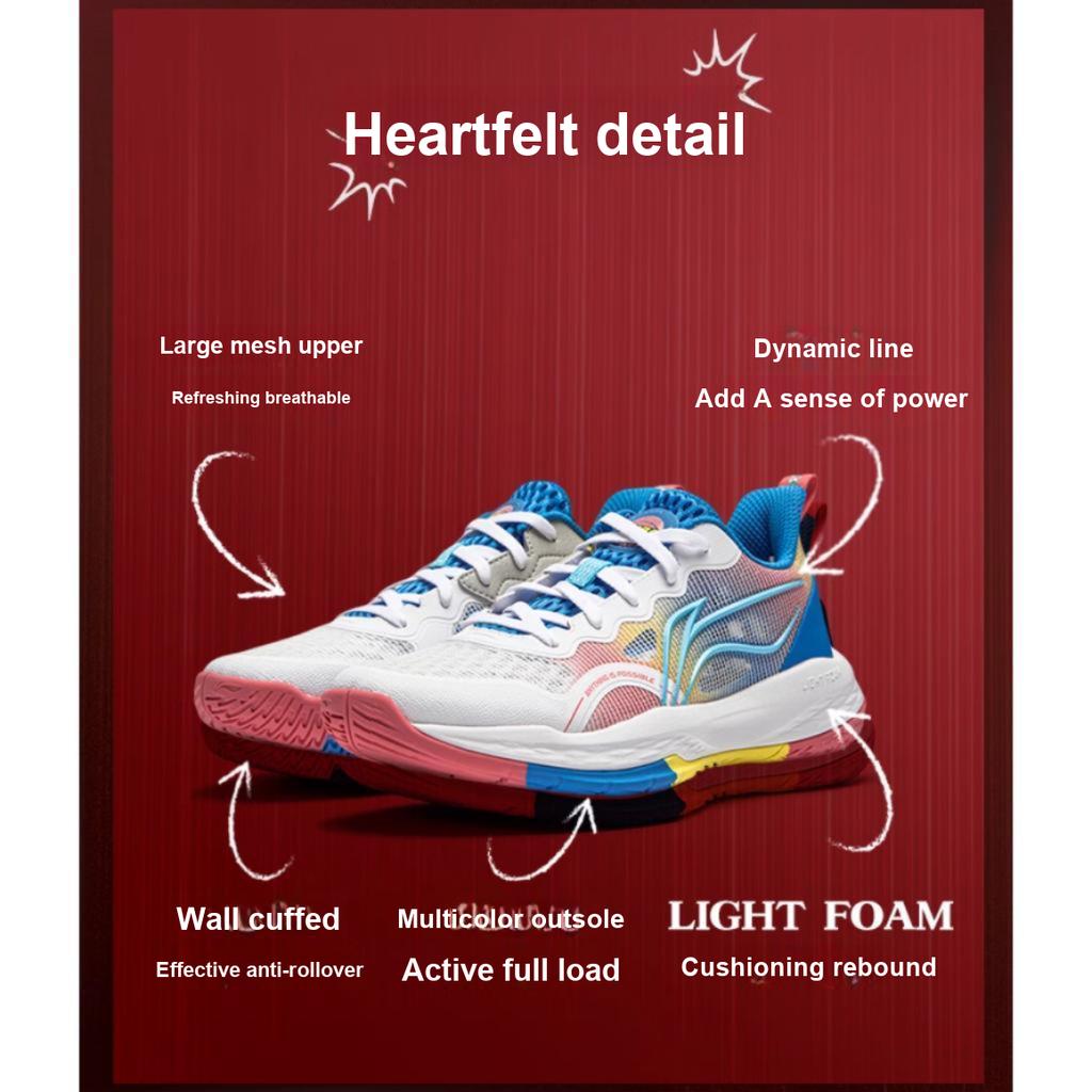 Li Ning Kids Long Fist V2 Light Foam Anti-Slip Anti-Kick Shock Absorbing Wear-Resistant Breathable Rebound Low-Top Basketball Shoes YKBU026-41