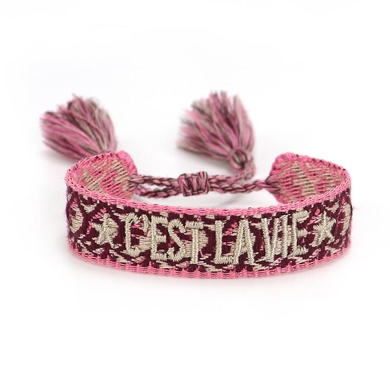 Handmade European Style Embroidered Love Bracelet with Tassels for Girls