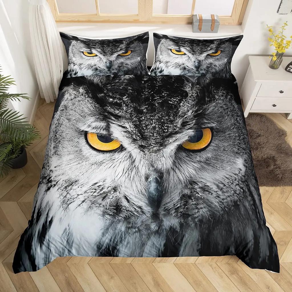 Owl King Queen Duvet Cover Adorable Funny Cartoon Animal Bedding Set for Kids Boy Colorful Wildlife 2/3pcs Polyester Quilt Cover