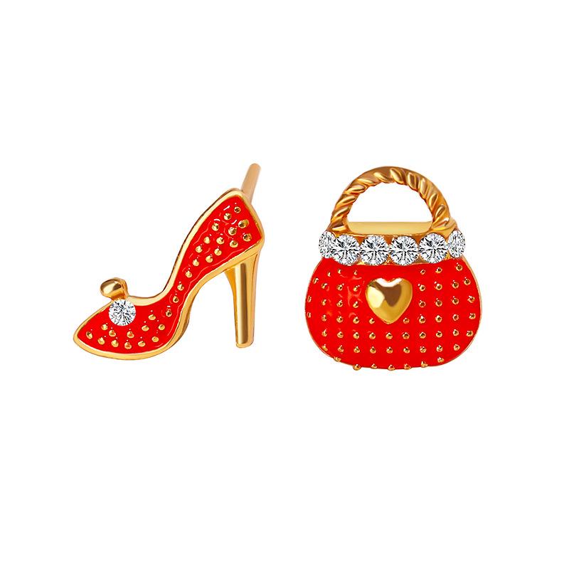 

LATS New Asymmetric Unique Handbag & High Heel Shoes Shape Earrings for Women Bohemia Small Fashion Zircon Accessories