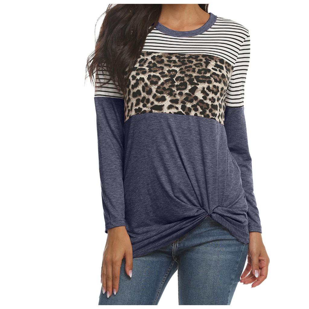 Women's And Winter Leopard Pattern Stitching Long Sleeve T-Shirt