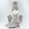 3Pcs/Set Women Winter Hat Scarf Gloves Set Plush Ball Decor Rhombus Texture Knitting Hat