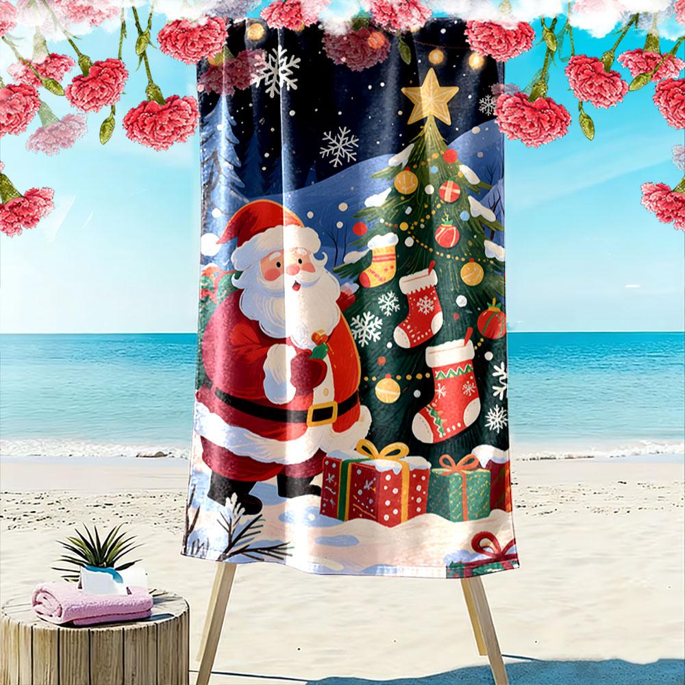 Festive winter holiday cheer Print beach towel, quick drying, suitable for travel, outdoor sports, jogging, the beach and swimming, gift