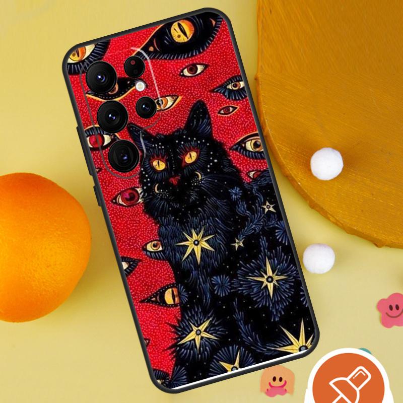 Death Tarot Cat Phone Case For Samsung Galaxy S25 Ultra S24 S22 S21 Ultra S9 S10 S20 Plus S23 FE Funda Cover