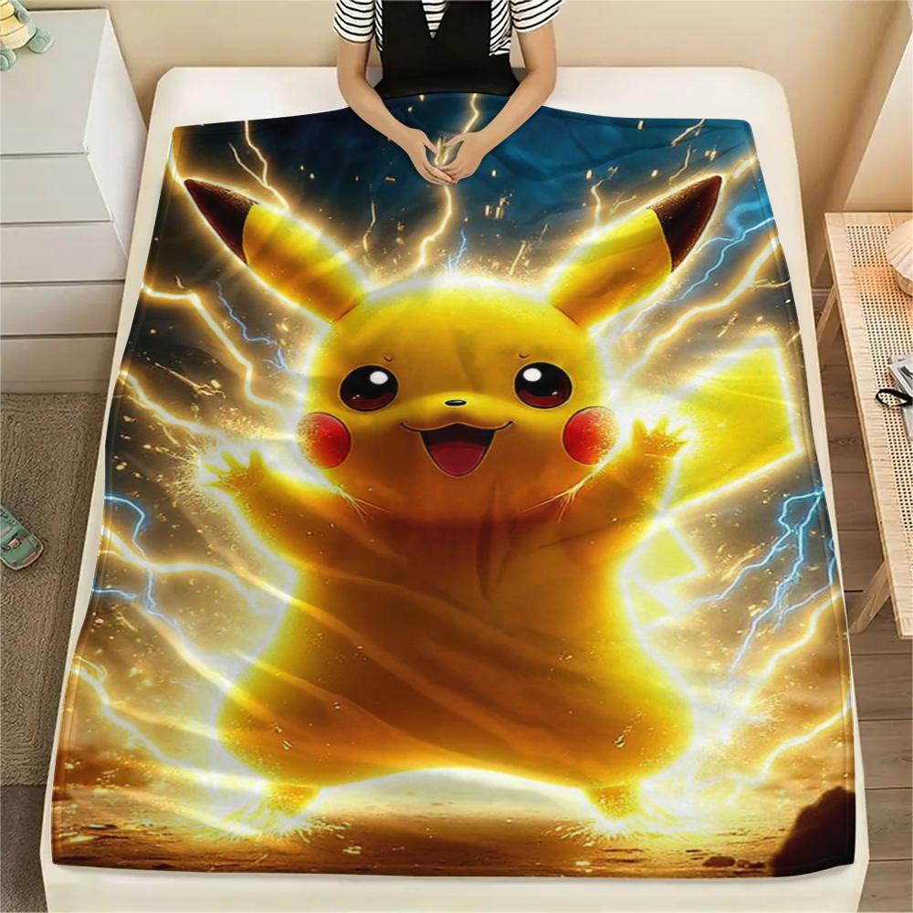 Pikachu All Season Print Flannel Blanket Warm for Sofa Bed Couch Travel Use.-TING