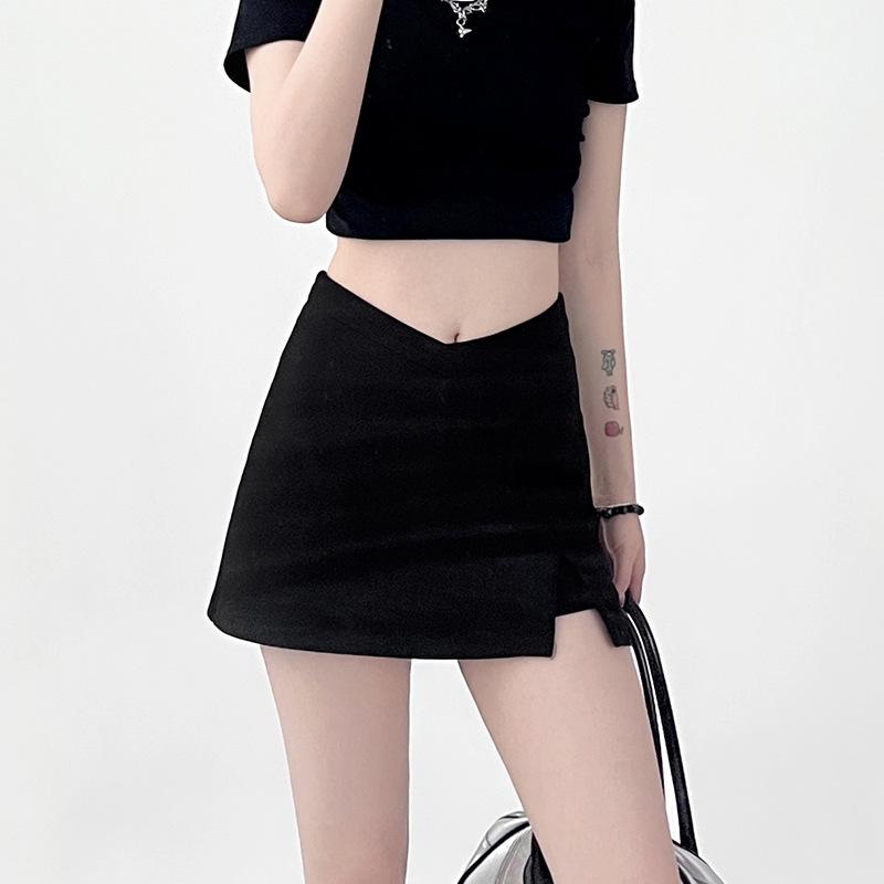 

2024 Юбка миди А-силуэта с разрезом, с высокой талией, черная - Стройнящая, универсальная и непрозрачная для женщин S чёрный