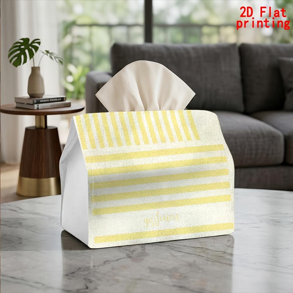 2D Flat 1pc, Tissue Box. Yellow Striped Patterned Napkin Tissue Dispenser, Reusable, Daily Desktop Tissue Storage Box. Suitable for Kitchen, Living Ro