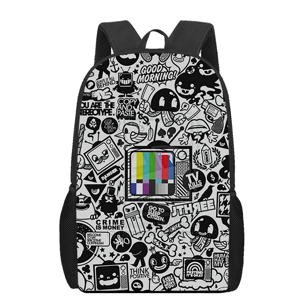 Anime Graffiti Sticker Pattern Children School Bag Girls Boys Casual Book Bag Teenager Daily Backpack Woman Men Travel Rucksacks
