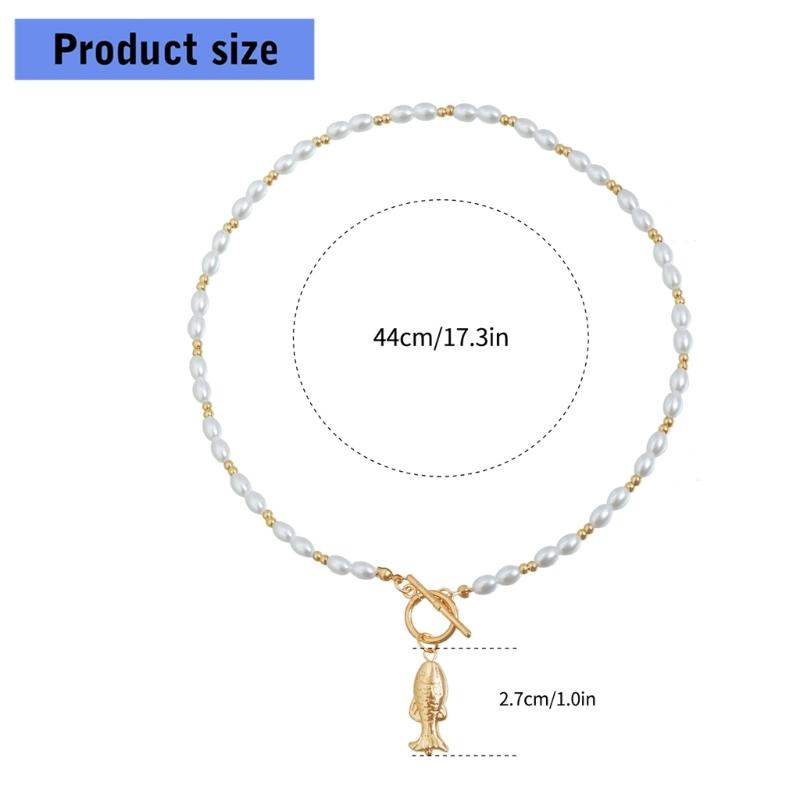 Collana Pendente Creativa a Forma di Pesce Impreziosita da Perle Finte e Perline con Chiusura OT Catena per la Clavicola per Vari Abbigliamenti