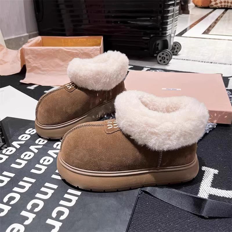 Fur integrated warm bread cotton shoes platform short boots ugly cute big head snow boots women's 2025 new winter