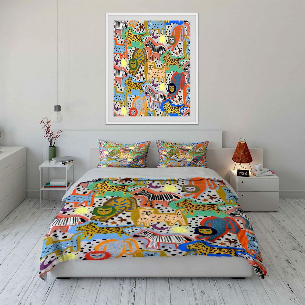 Colorful Animals Pattern Decor Set Soft Comfortable Duvet Cover Bedding Set Included 1*Duvet Cover & 2*Pillowcases, Gift