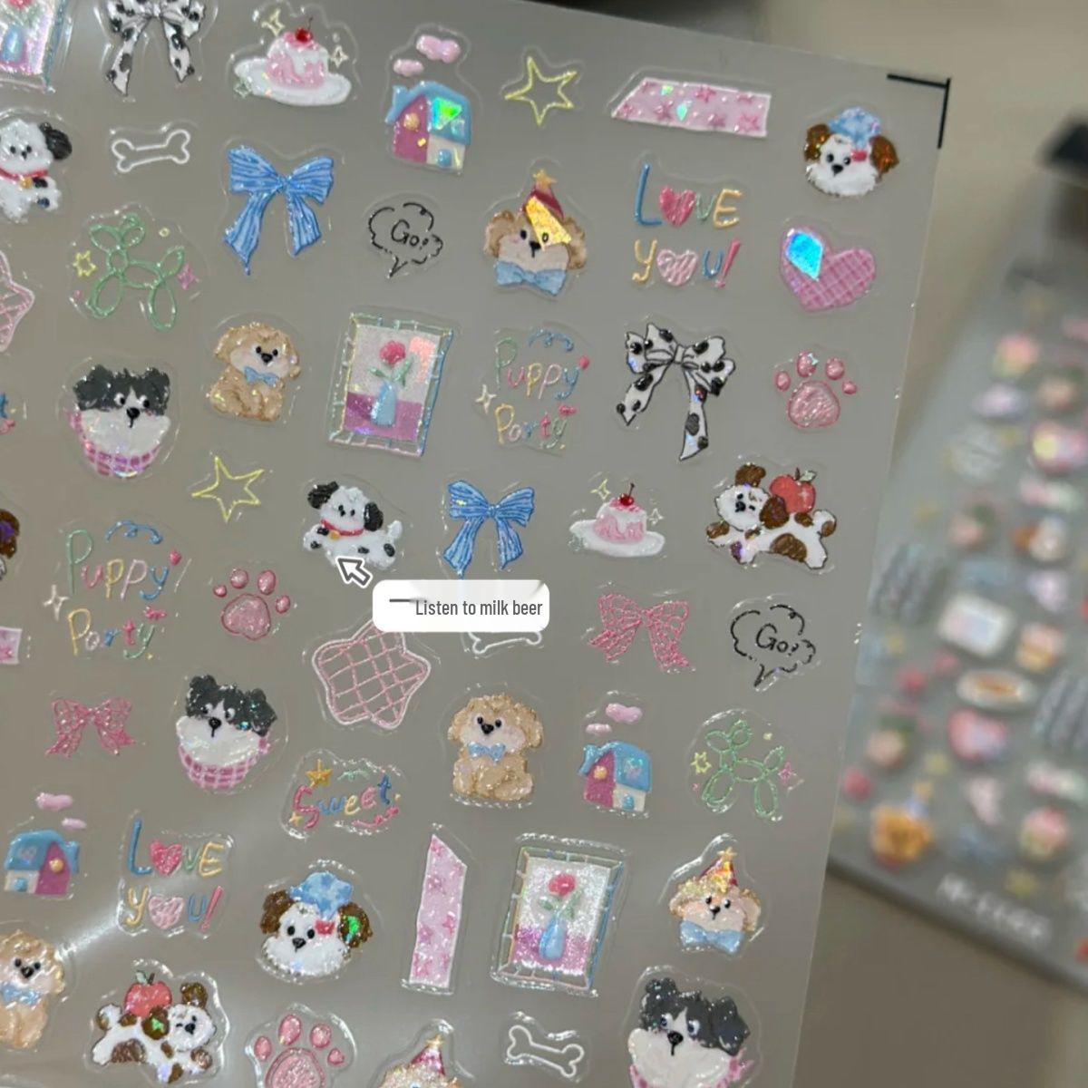 Korean Cute Puppy Bow Nail & Journal Stickers