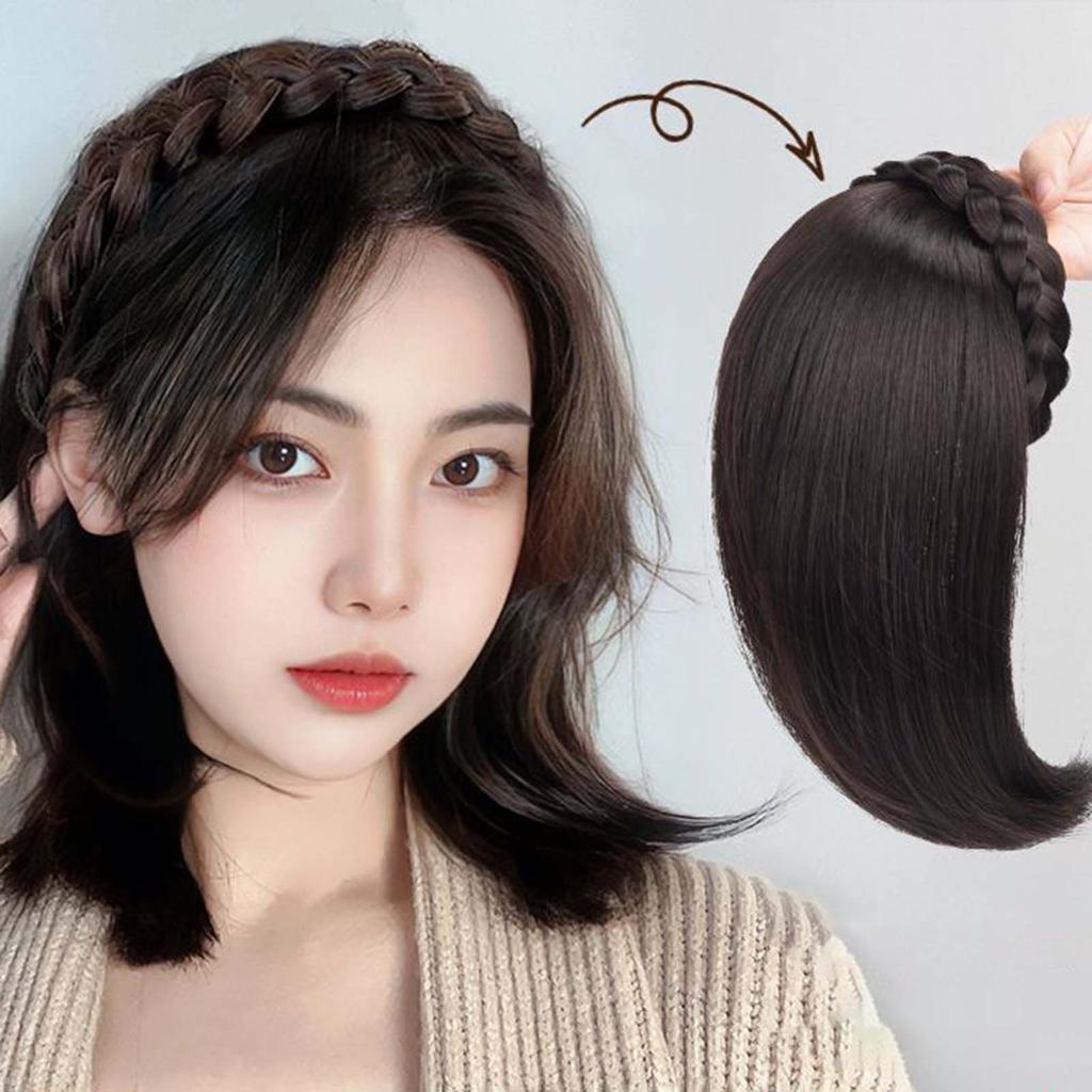 Headband with bangs integrated wig replacement piece for women, braided simulation, no bangs, fishbone headband, replacement piece, half headgear