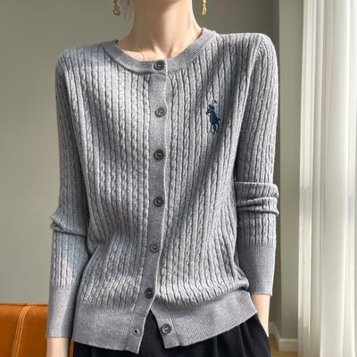 Frühling und Herbst Damen Strickpullover Rundhals Strickjacke Pullover Twist Jacke