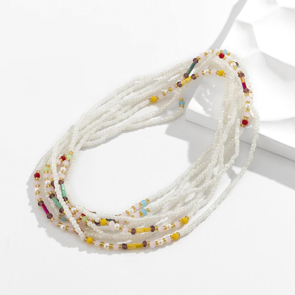 Creative Multi Layer Boho Ethnic Style White Colorful Seed Bead Beach Jewelry Elastic Waist Chain