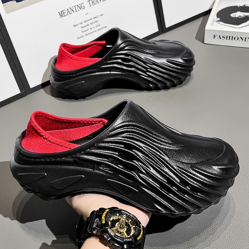 

Летние полые дышащие износостойкие толстоподошвенные нескользящие быстросохнущие мужские тапочки большого размера в тон для ношения на улице 40 чёрный