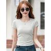 Short Card Waist Solid Color T-shirt Women's Short Sleeves Slimming Design Sense Niche Waist Front Shoulder Top Ins Tide