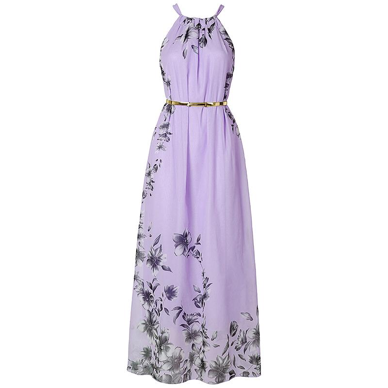 Letní ženy Ležérní šaty Tílko Boho Slim Šaty Květinové Bez rukávů Tištěné Šifon Plážové šaty Resort Maxi šaty pro ženy Šaty