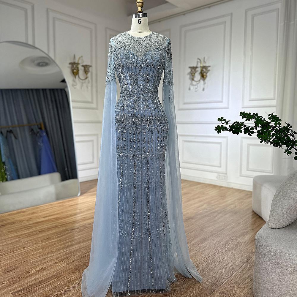 Caramel elegant flying sleeves fishtail dress temperament socialite banquet host evening dress LA11111