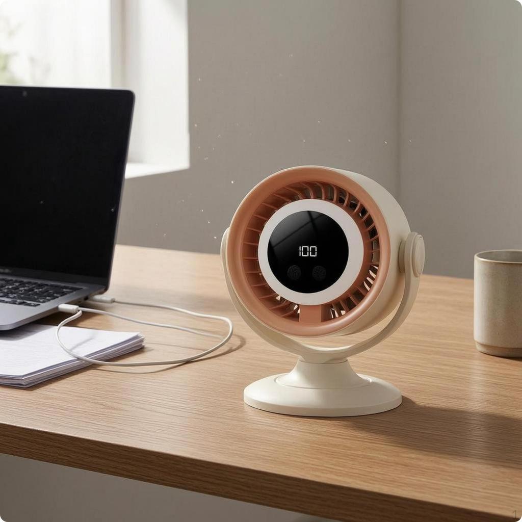 Portable Desk Fan Modern Reversible Charging Desktop Night Light Khaki Js16
