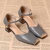 Metal iron head hollow sandals summer temperament square head thick heel versatile comfortable bag head women's shoes