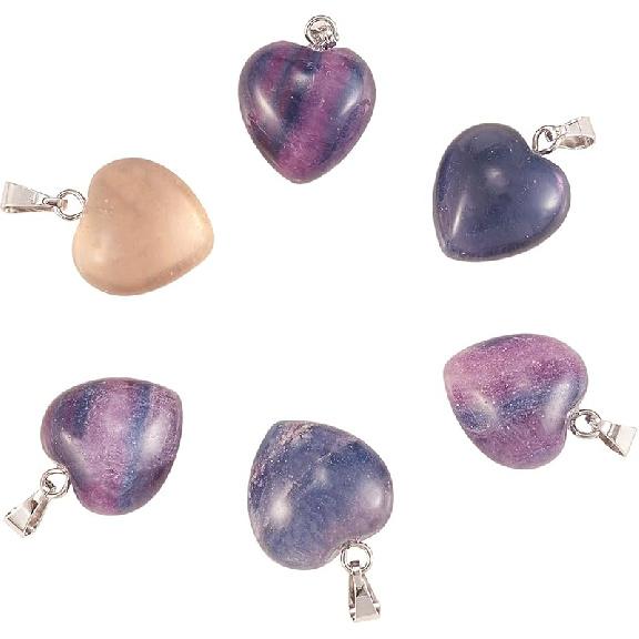 LiQunSweet 10 Pcs Genuine Amethyst Semi-Precious Gemstone Quartz Stone Heart Shape Pendants Bulk for Women Jewelry Necklace Making Findings