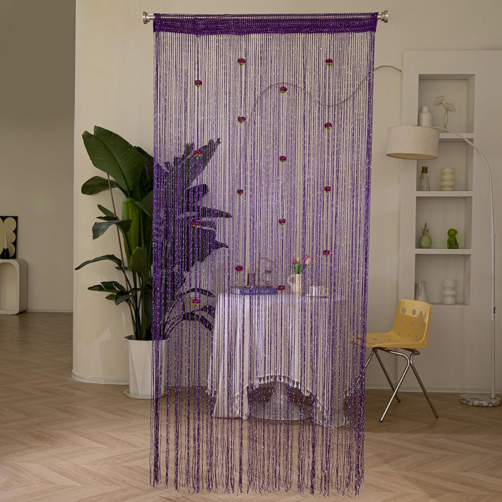 Shiny Rose Flower String Curtain Room Divider Tassel Window Curtain Door Curtain Home Decor