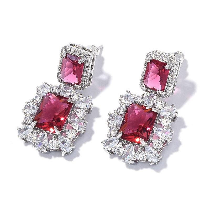 New Year'S Square Color Treasure Zircon Earrings Light Luxury Premium Winter Chinese New Year Earrings