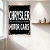 Vintage Chrysler Motor Cars Metal Sign with URL - Playful White Bold Font On Black Background, Rusted Brown Border with 4 Holes