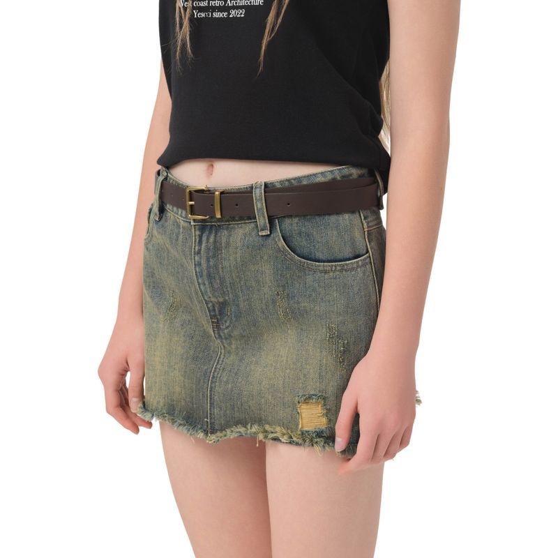 

Yescci Retro American Destroyed Denim Skirt Gyaru Tight Skirt Retro Blue L