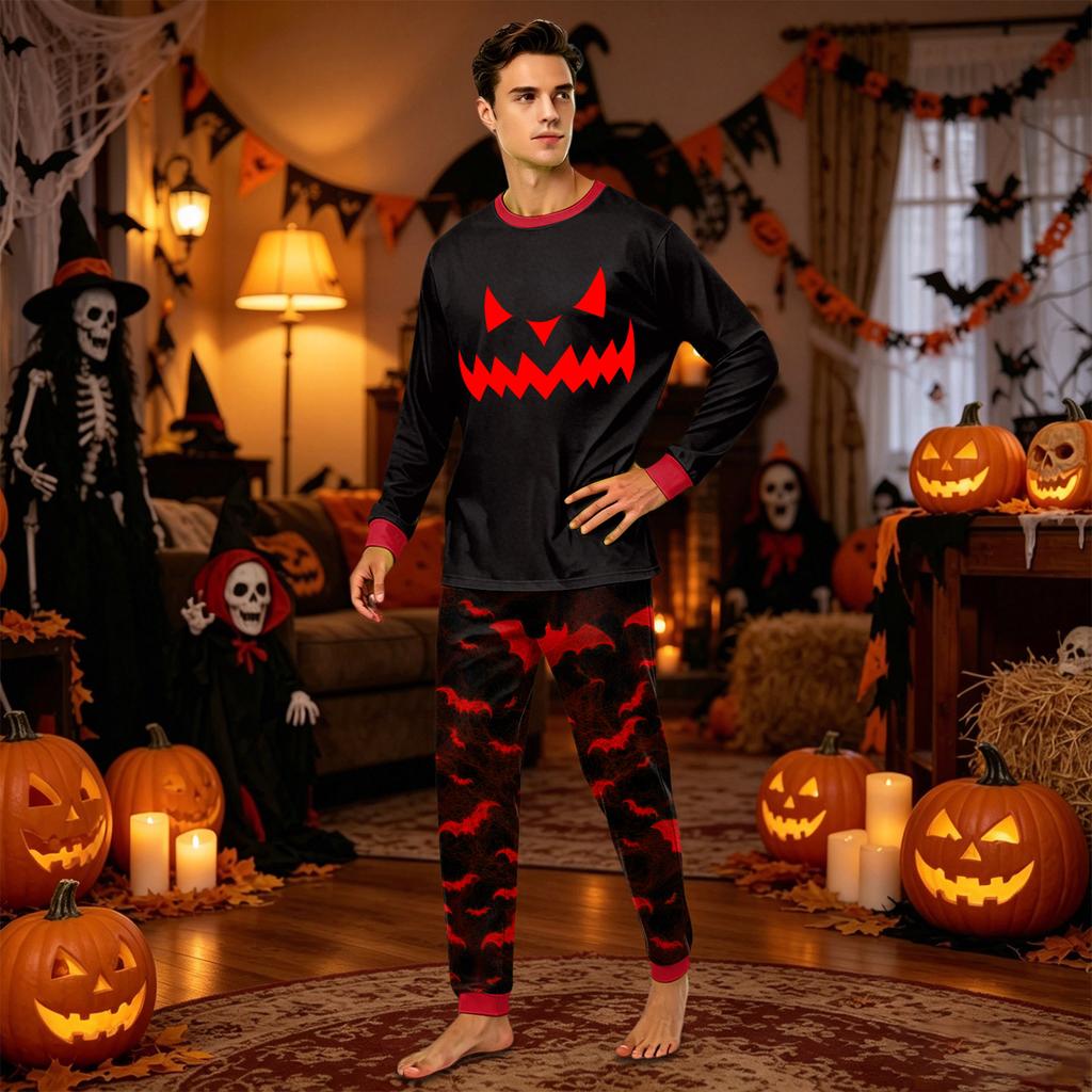 Halloween Family Matching Pajama Set Long Sleeve Top and Pants Comfortable Fit Seasonal Print Sleepwear