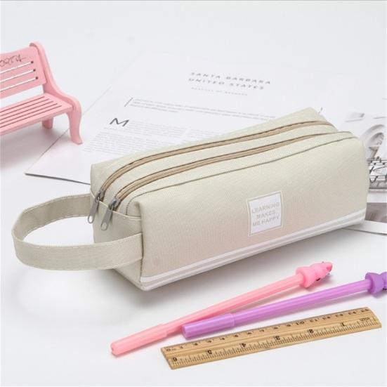 Pencil Solid Color Bag Stripe Rectangular Double-layer Letter Double Zippers Large Capacity Stationery