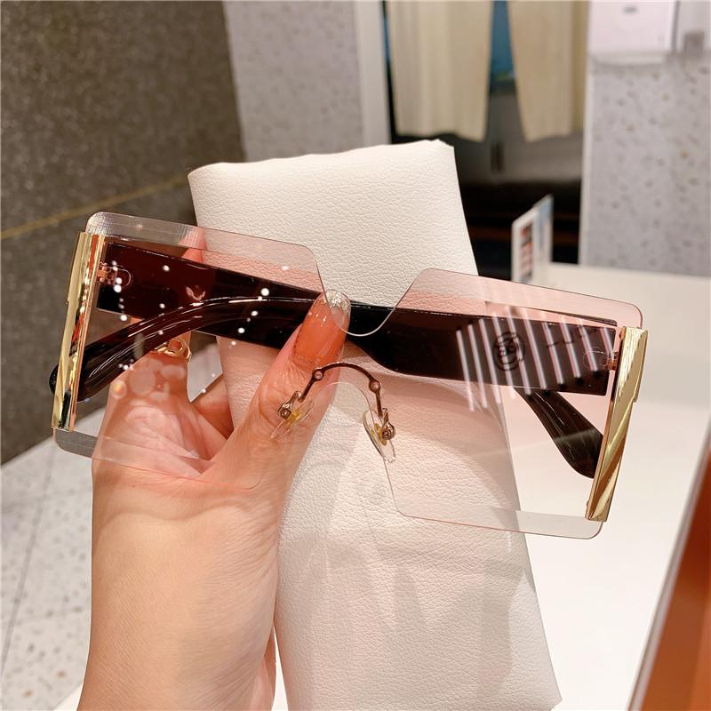 Fashion New Women Oversized Rimless Sun Glasses Vintage Gradient Tea Cool Sunglasses Ladies Uitravioler-proof