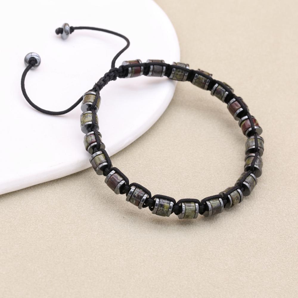 Natural Dragon Blood Stone Hematite Beads Braided Charm Bracelet & Bangle Handmade Men's Bracelet Women Fashion Jewelry Gifts
