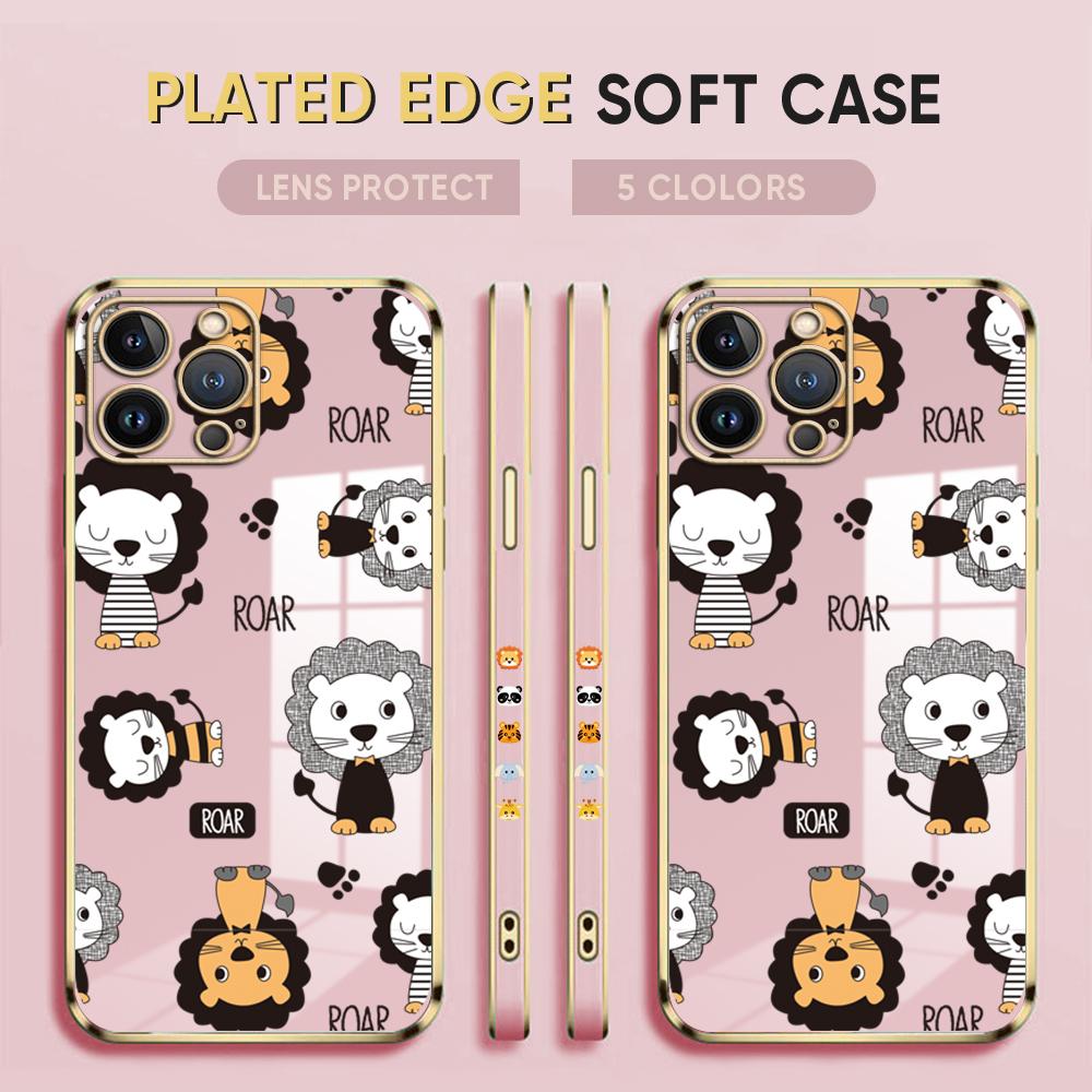 Pouzdro na telefon Fashion Lions Plating pro iPhone 11 13 15 Samsung Galaxy A52 Xiaomi Redmi 12C Note 10 Pro Oneplus měkké obaly na smartphone