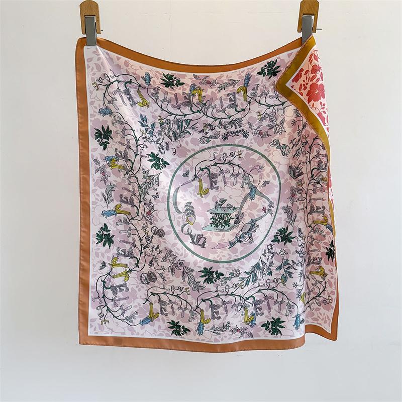 Luxury Brand Square Scarf Design Double Side Shawl Wrap 70cm Print Twill Silk Women Hijab Female Foulard Headband Bandana