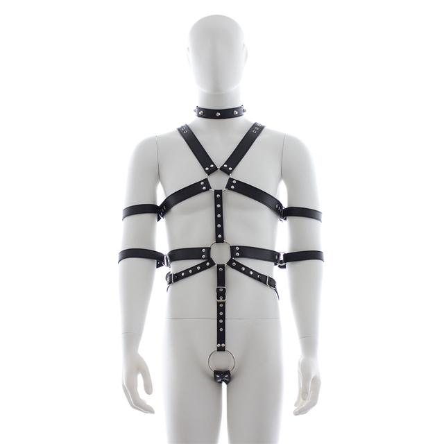 Fetish Men Leather Chastity Pants Male Body Bondage Harness Cage Erotic Pole Dance Jumpsuits Sexy Sissy Pouch Pants for BDSM Gay