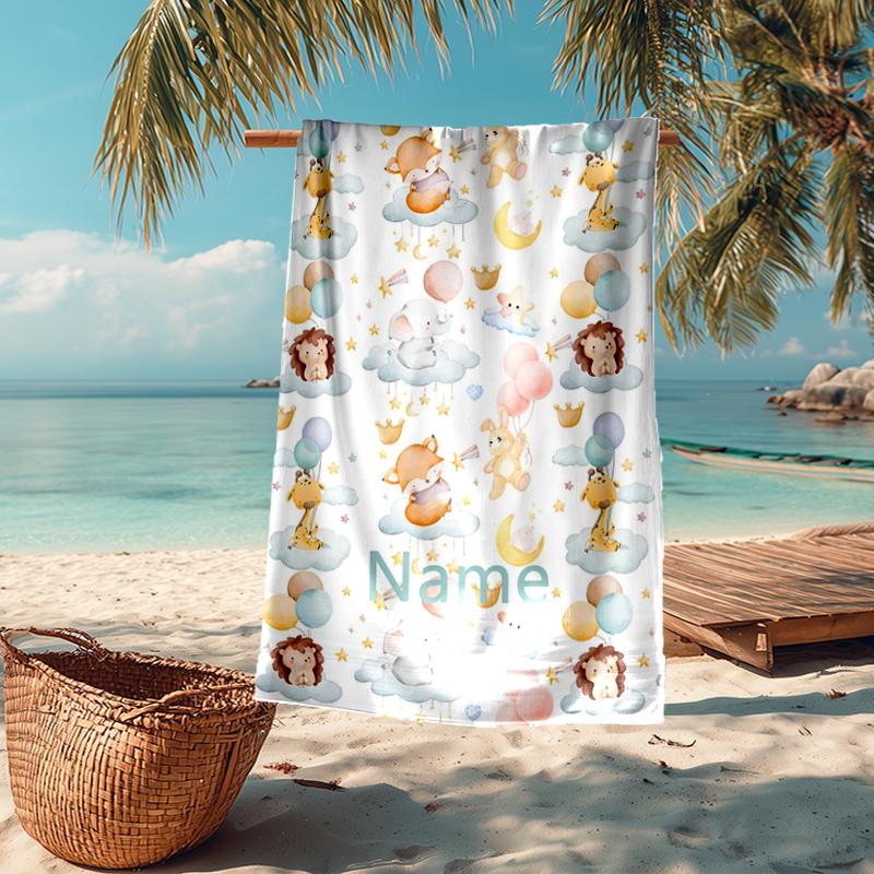 Custom Name Ultra-Soft Beach Towel with Animals Theme,Ideal for Pool - Camping, Diving - Perfect Travel Essential, Vibrant Beach Towel.