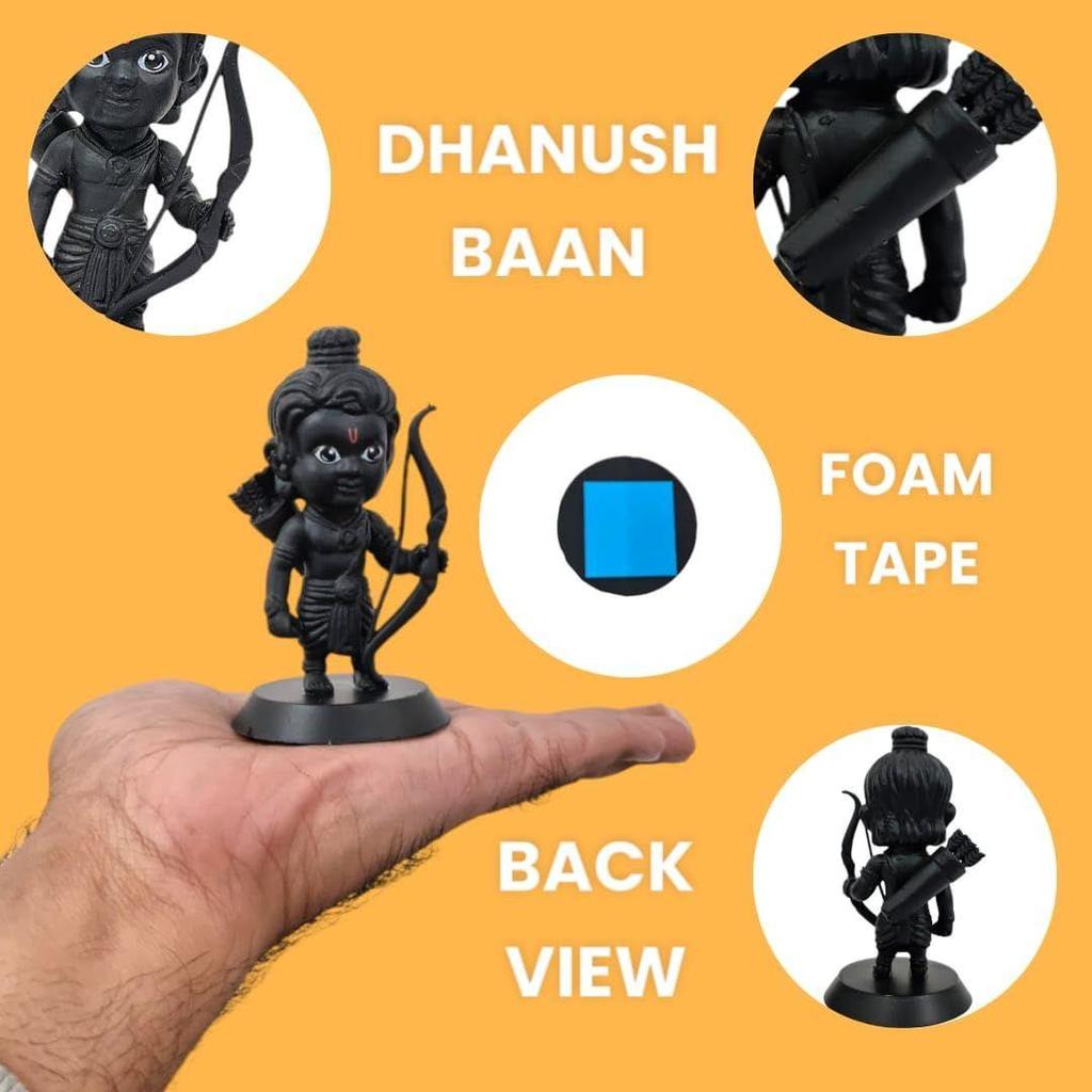 Ídolo de Ayodhya Lord Shree RAM Lalla Ji para Painel de Carro, Mesa de Escritório, Decoração de Casa| Estatueta Pequena Dhanush Teer Kaman| Estátua de Deus