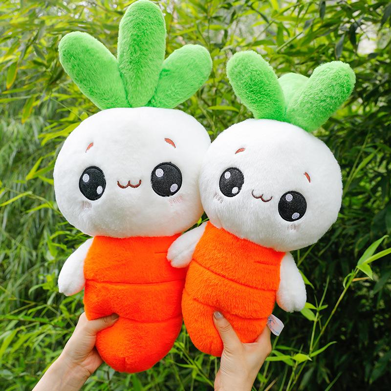 Cute Rabbit Radish Running Fast Plush Toy Expression Carrot Doll Cartoon Girl Holding Pillow On Bed