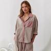 Dames Tweedelig Pyjamaset Geruite Knopenblouse Joggingbroek Casual Loungewear